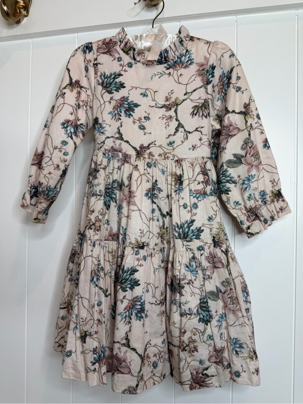 Edgehill Collection Cream Floral Tiered Ruffle-Neck Dress